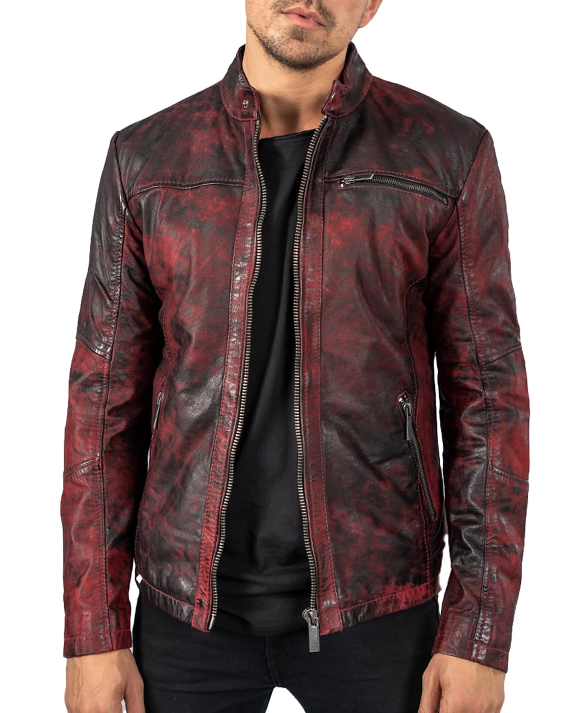Crone Epic Herren Lederjacke Cleane Basic Leder Jacke in vielen Varianten und Farben