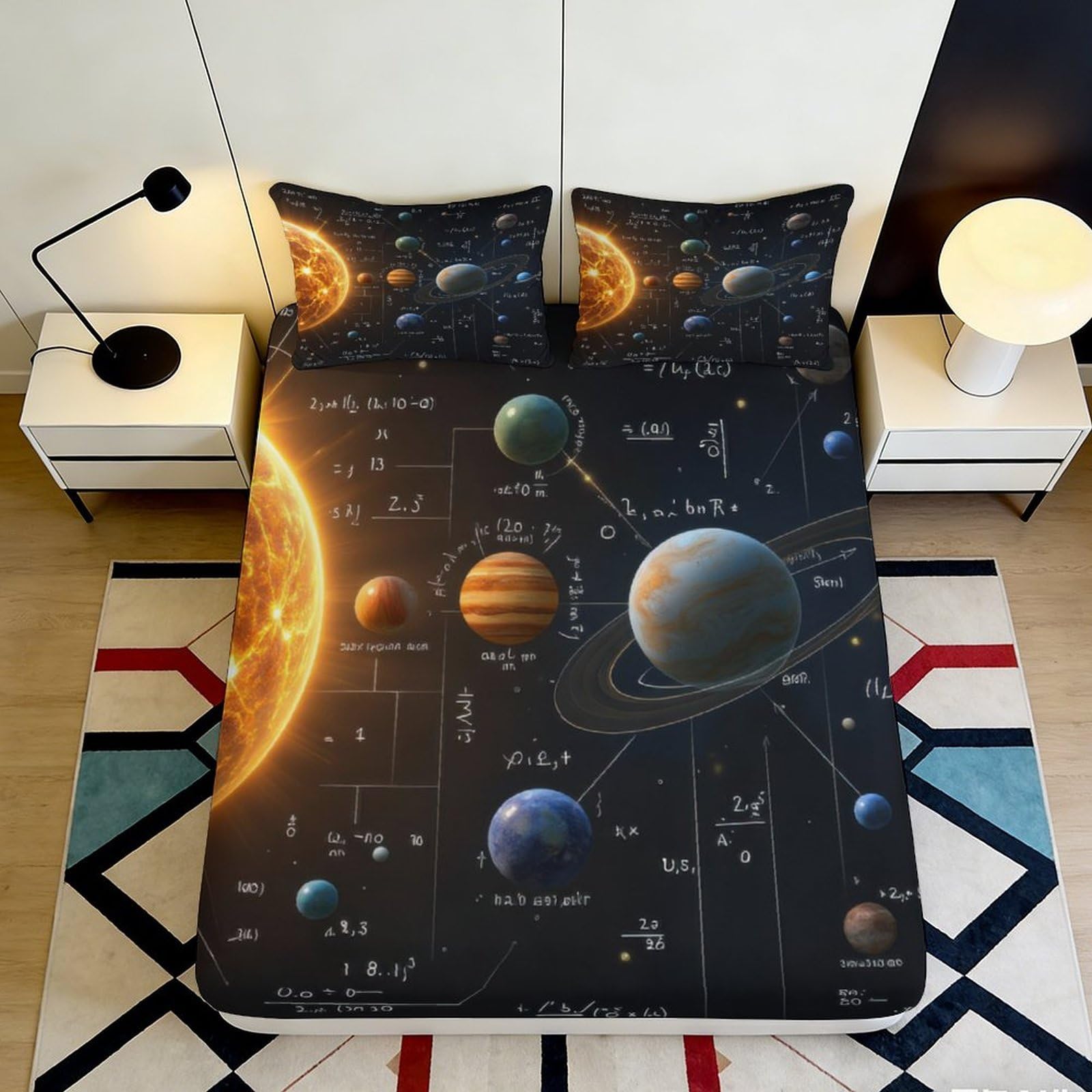 Tjiqhvmrn Style-3 3D Printed Galaxy Fitted Sheet Microfiber Deep Pocket Non-Slip Solar System Mattress Fitted Cover Full Wrap Washable Bedroom 90X200x25cm
