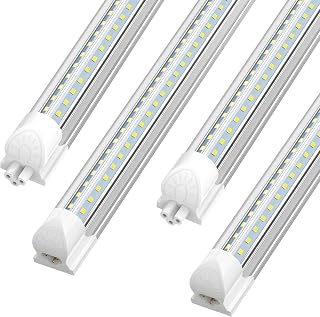 SHOPLED 4FT LED Shop Light, 45W 6300LM 6000K Cool White, V Shape Linkable T8 LED Tube Lights, 4 Foot Shop Lights for Workshop, Garage, Basement, Plug and Play, 4-Pack