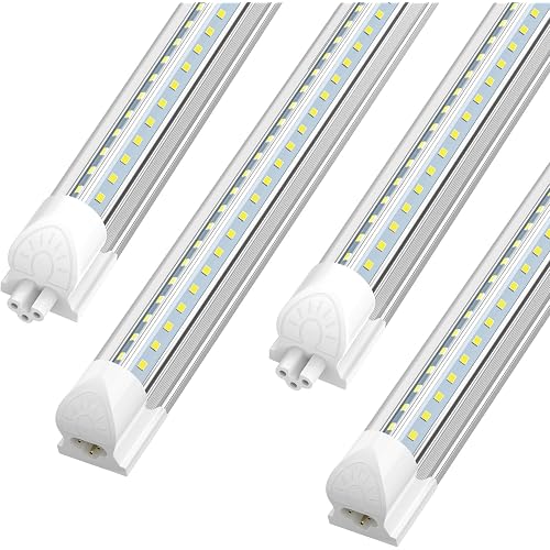 SHOPLED 4FT LED Shop Light, 45W 6300LM 6000K Cool White, V Shape Linkable T8 LED Tube Lights, 4 Foot Shop Lights for Workshop, Garage, Basement, Plug and Play, 4-Pack