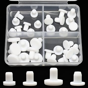 EASYEAH 4 Sizes 4.5/4.8/5/5.3 mm Silicone Plug 3/16 in T-Shaped Soft Flexible Rubber Stopper Waterproof Seal Button Plug for 0.18-0.21 in Hole, White, 32 Pcs