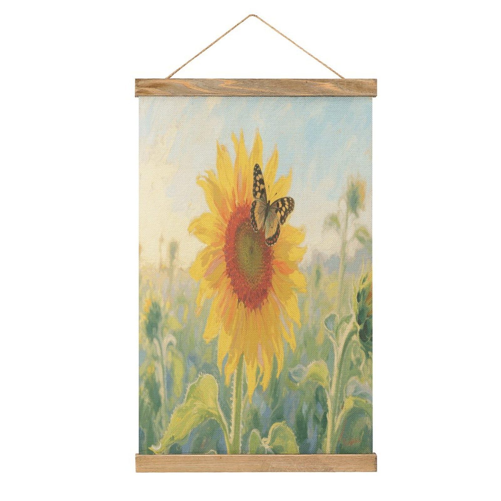 VstaDank Sunflower Butterfly Linen Hanging Painting Vintage Canvas Wall Art Poster Reading Nook Corner Decor Retro Wall Decor Prints for Library Reading Room Home 13.2 X 20.47 Inch
