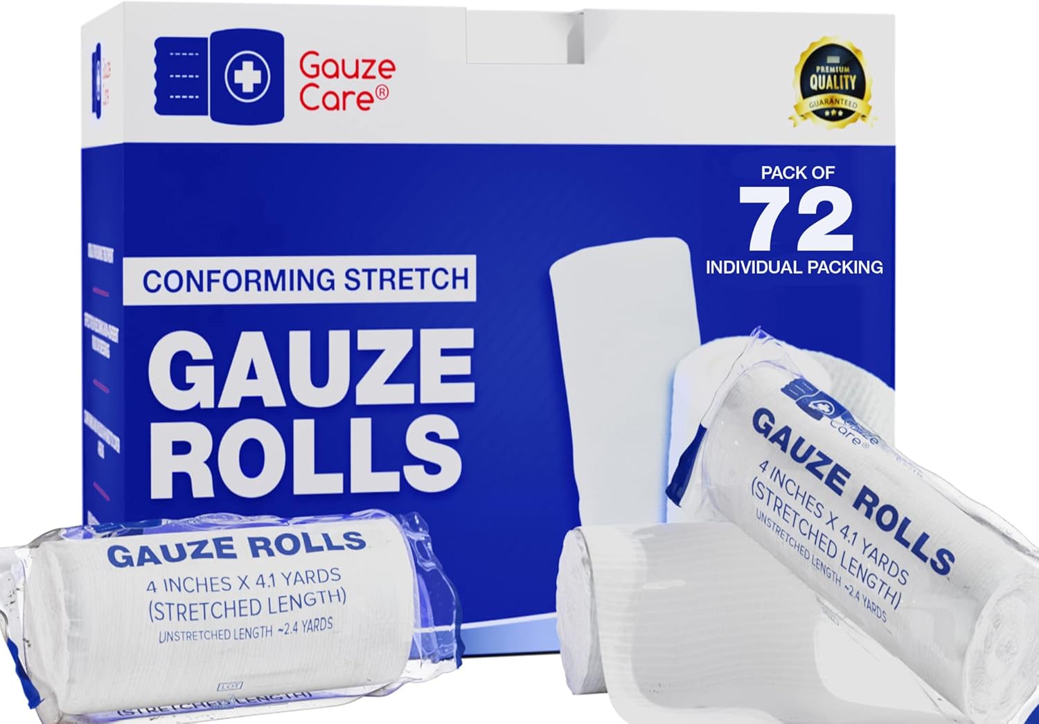 Gauze Rolls Pack of 72 – Premium Quality Lint and Latex-Free 4 inches x 4.1 Yards Conforming Stretch Bandages Designed for Effective Wound Care & Comfort - Ideal for use as a Mummy wrap