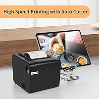 Vista 3 de Rongta POS Receipt Printer, 80mm Thermal Printer, ESC/POS, Restaurant Kitchen Printer with Auto Cutter Support Cash Drawer,USB Serial Ethernet