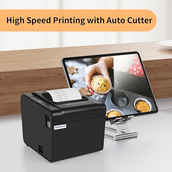 Rongta POS Receipt Printer, 80mm Thermal Printer, ESC/POS, Restaurant Kitchen Printer with Auto Cutter Support Cash Drawer,USB Serial Ethernet Receipts Printer for Small Business,Not for Square