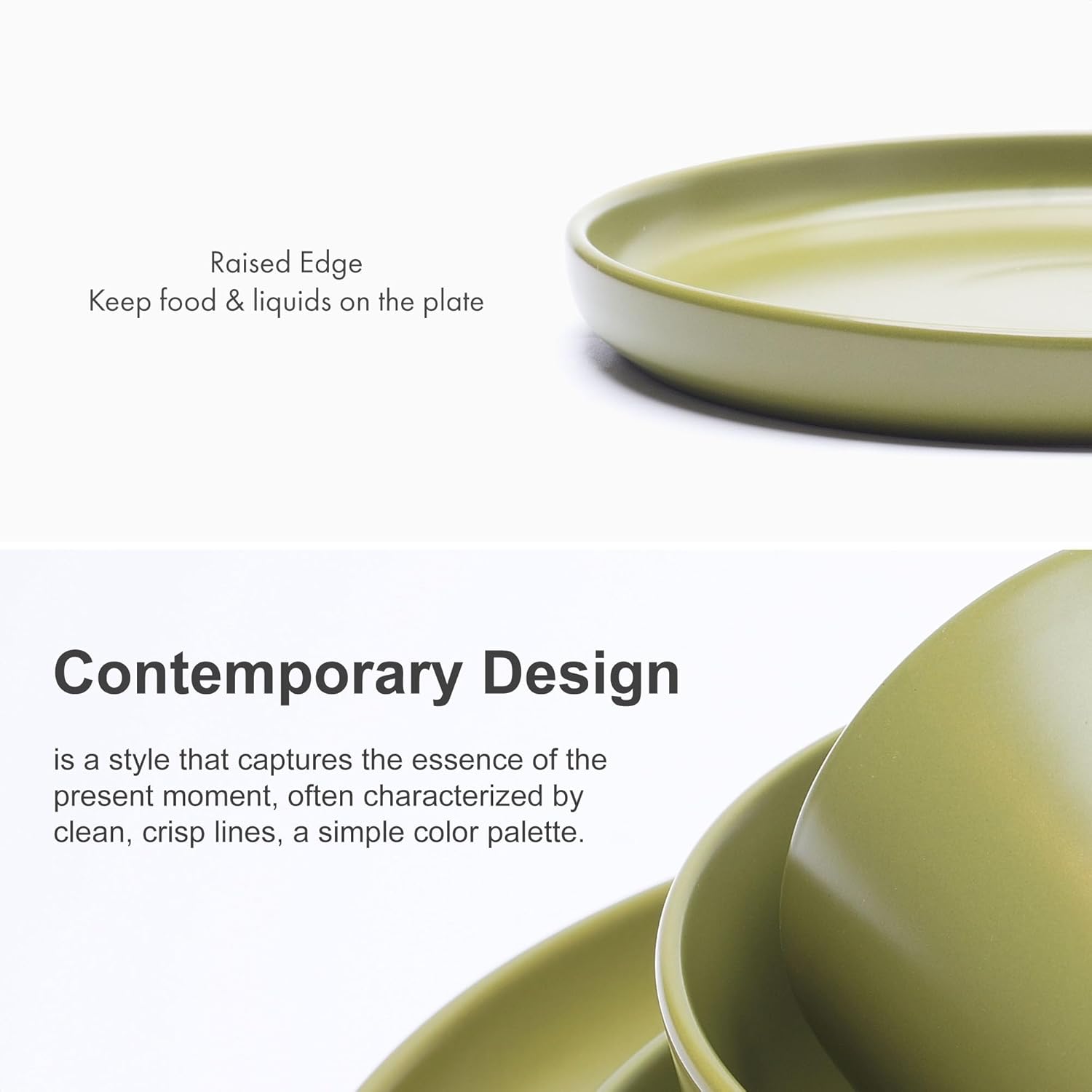 MÜLLERHEIM 903 Minimalist Collection 16-Piece Contemporary Ceramic Stoneware Dinnerware Sets for 4, Greek Olive, 16-Piece Plates and Bowls sets, Dinner Plates Set, Salad Dish Set, Bowls, Cup