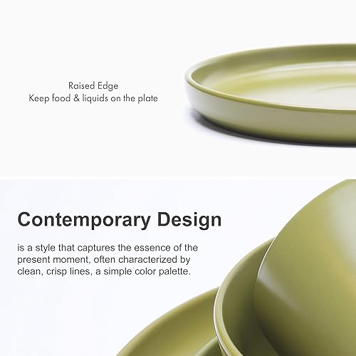 Miniatura 4 de MÜLLERHEIM 903 Minimalist Collection - Juego de vajilla contemporánea de cerámica de 32 piezas para 8 platos y cuencos verde oliva, juego de platos