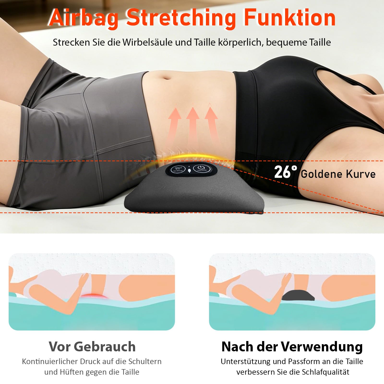 Masseur de dos 3 en 1, courbure dorée à 135°, traction vertébrale, chaleur thérapeutique et massage par vibration, vibration thérapeutique de la chaleur, soulage la sciatique, les douleurs dorsales