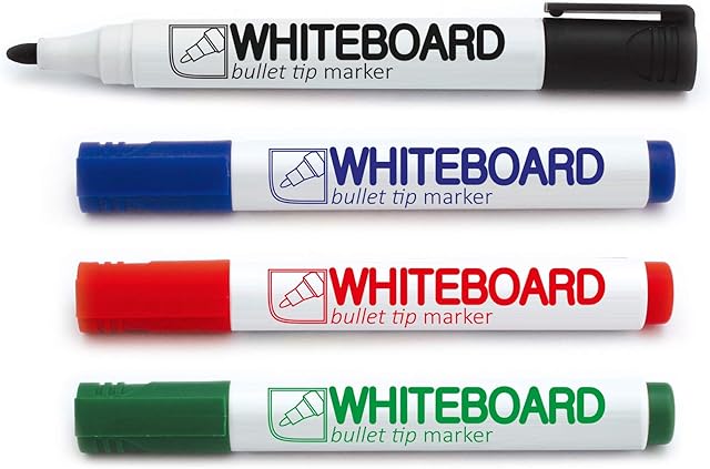 Crown Drywipe Markers Bullet Tip Markers - Wallet Of 4 - Dry Erase Ink - Black, Red, Blue & Green