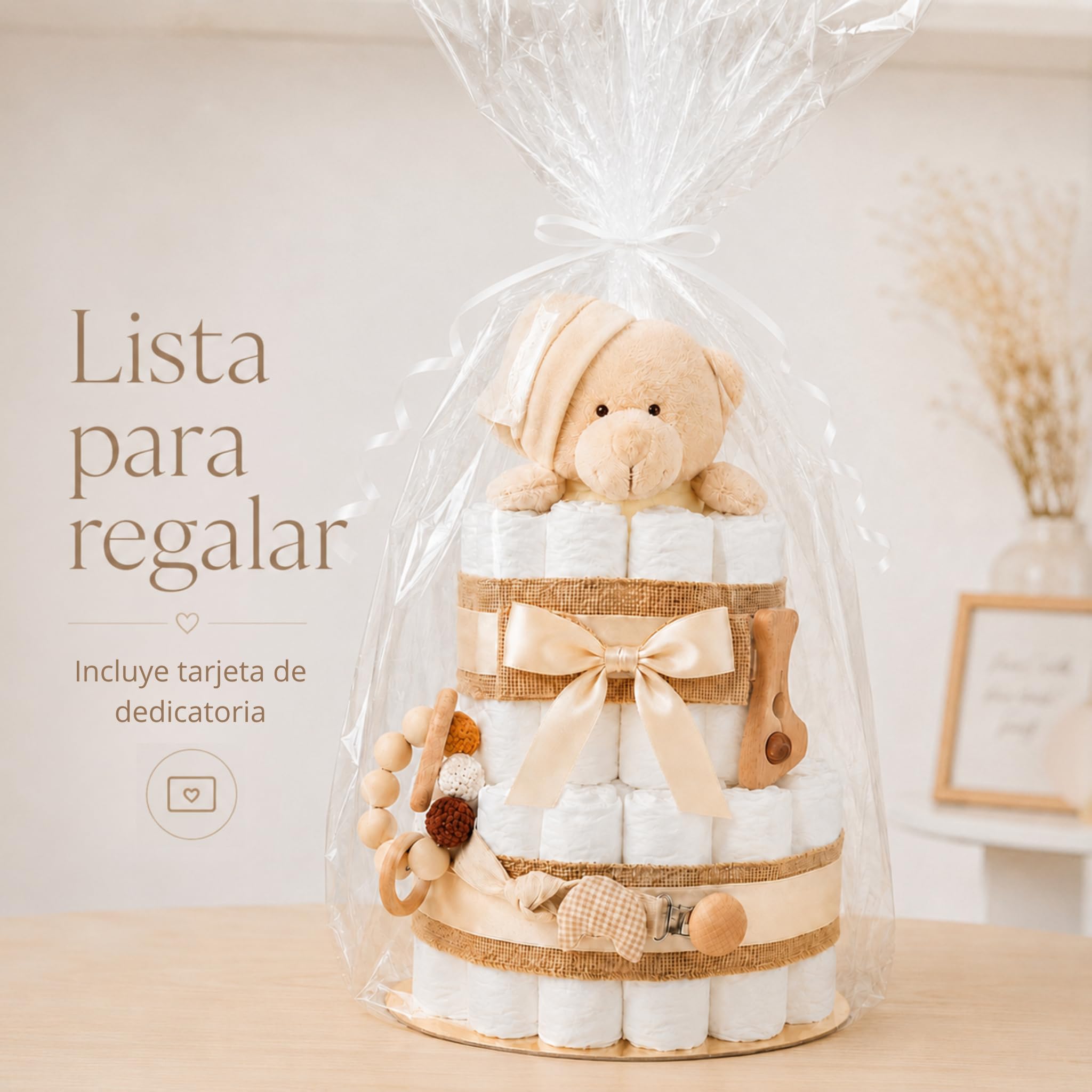 Tarta de Pañales DODOT | Pastel de Pañales para Bebés | Regalo Original para Recién Nacido | Regalo para Bebé Unisex | Modelo Beige Bear – MyLittleBabies