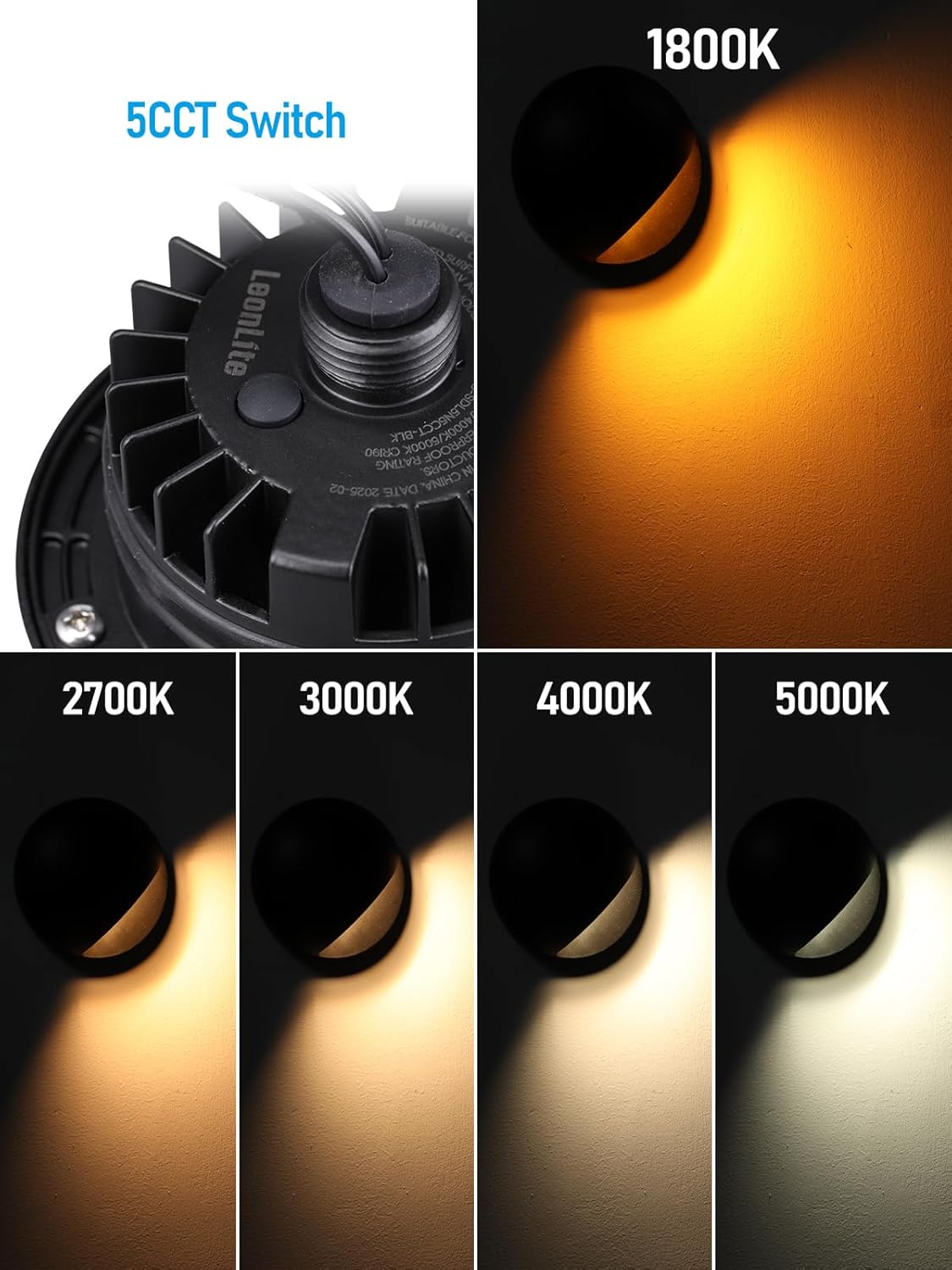 LEONLITE 5W Well Lights Landscape LED, Low Voltage Inground Lights Outdoor, 1800K/2700K/3000K/4000K/5000K Adjustable, Aluminum, ETL Listed, IP67 Waterproof, 12-24VAC/DC, CRI90, 150lm, Black, Pack of 6