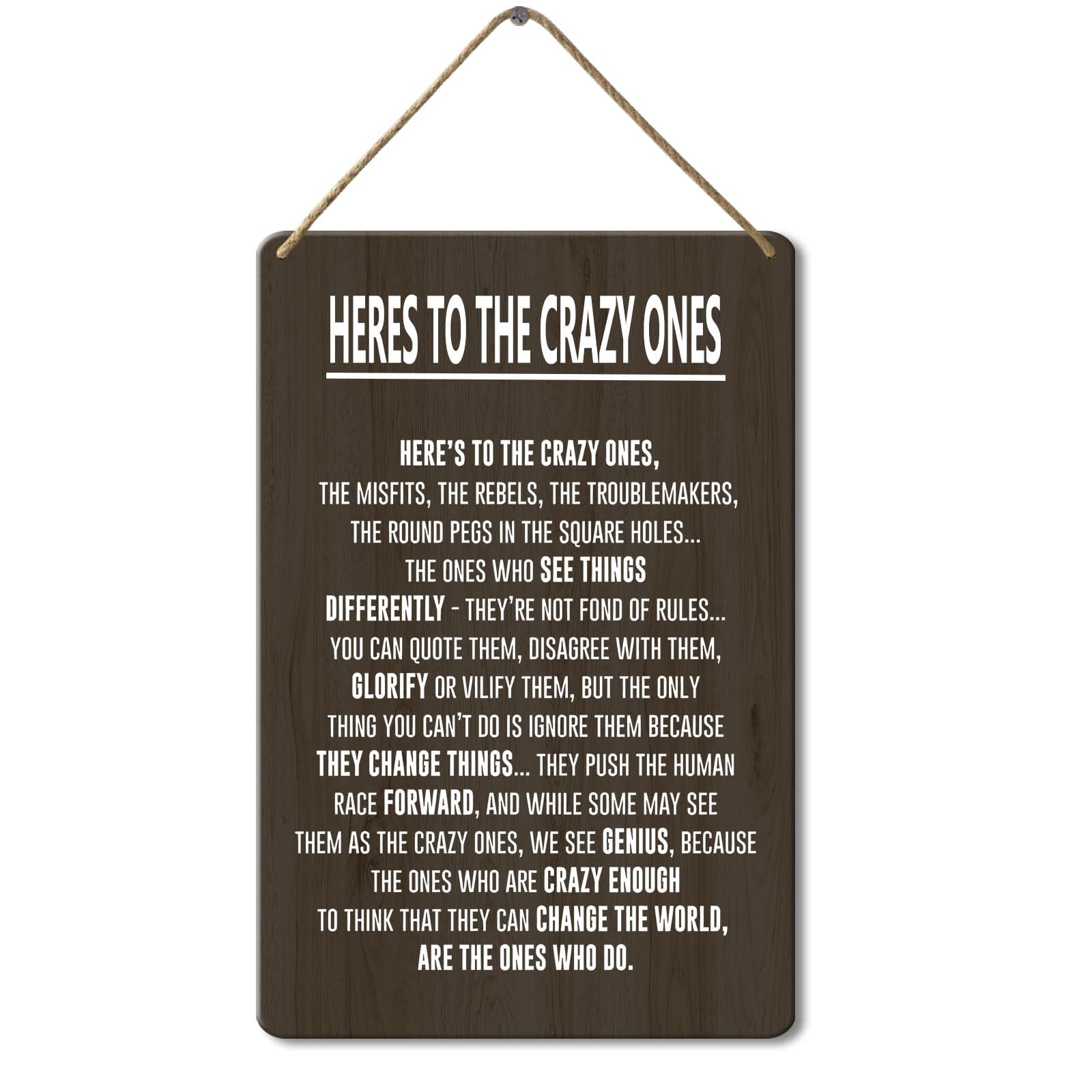 Wooden Hanging Wall Sign, Heres to the Crazy Ones Sign, 8x12 Inch, Wooden Motivational Wall Art