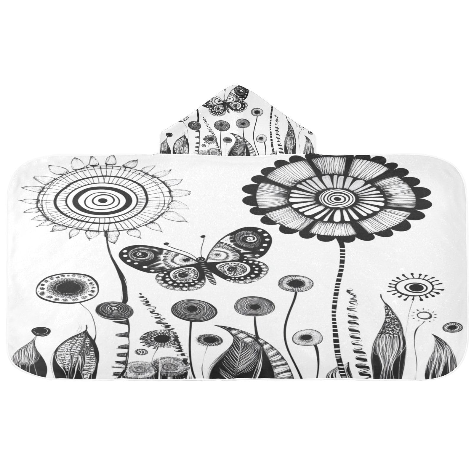 Kigai Butterfly Mushroom Hooded Beach Towel for Kids Soft Absorbent Quick Dry Bath Towel with Hood Lightweight Toddler Shower Pool Bath Wrap for Boys Girls