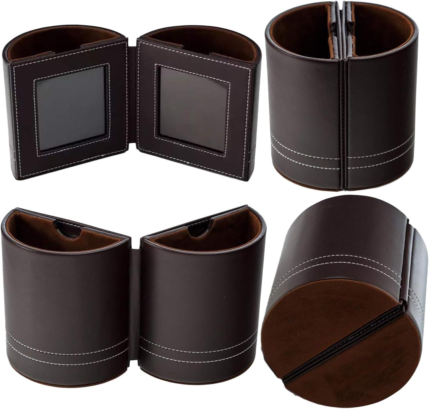 White Elephant Office Gift | Office Desk Organizer | Pen Holder with Photo Frame | Birthday Gift | Picture Frame for Desk | Office Supplies in Pu Leather Dark Brown (with Gift Box)