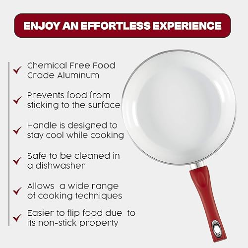 Miniatura 5 de CASAGOODS Sartén antiadherente, sartén de tortilla con revestimiento de cerámica de 9.5 pulgadas, sartén de chef saludable, sartenes antiadherentes
