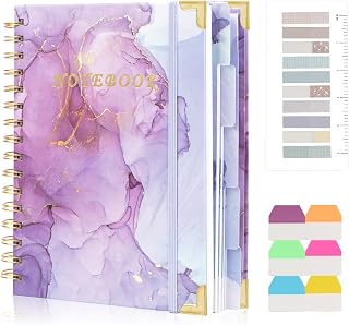 Spiral Notebooks for Work, 240 Pages Lined Spiral Journal Notebook, 5 Subject A5 College Ruled Journals for Writing, 8.6”x6.2''Journaling Notebooks for School Office Supplies(Purple Marble)
