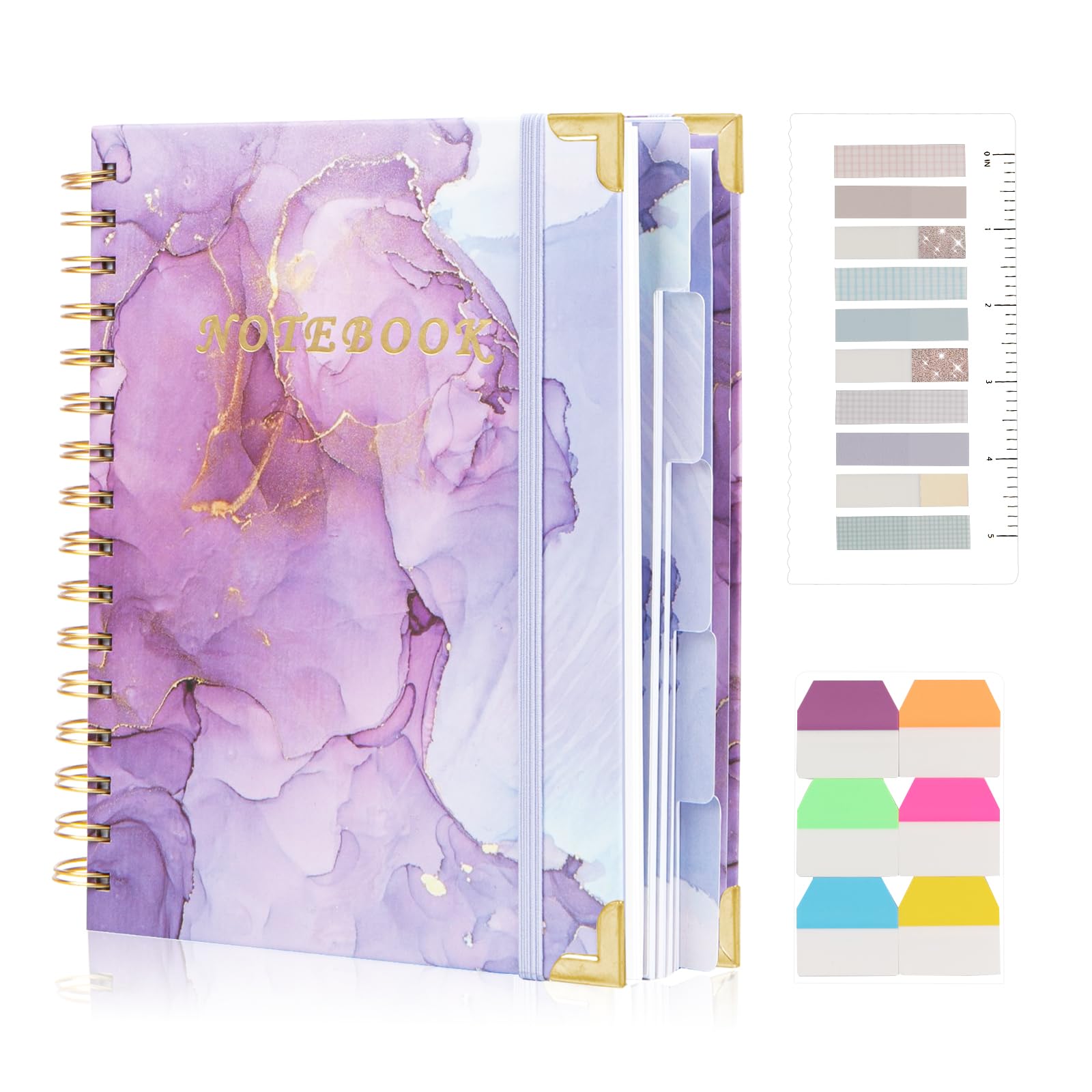Kutoda Spiral Notebooks for Work, 240 Pages Lined Spiral Journal Notebook, 5 Subject A5 College Ruled Journals for Writing, 8.6”x6.2''Journaling