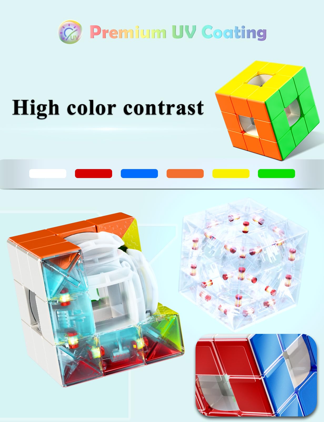 ROXENDA 3x3 speed cube pro magic cube - bez naklejek 3x3x3 pusta magiczna kostka z płynnym mechanizmem obrotowym, puzzle 3D z kolektorem Speed Cube