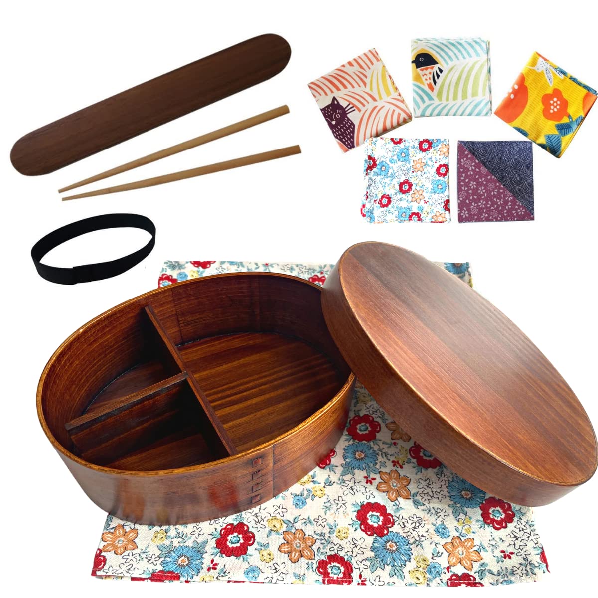 Magewappa Bento Box 24oz Full Set Furoshiki Chopsticks Brown Cedar Japan