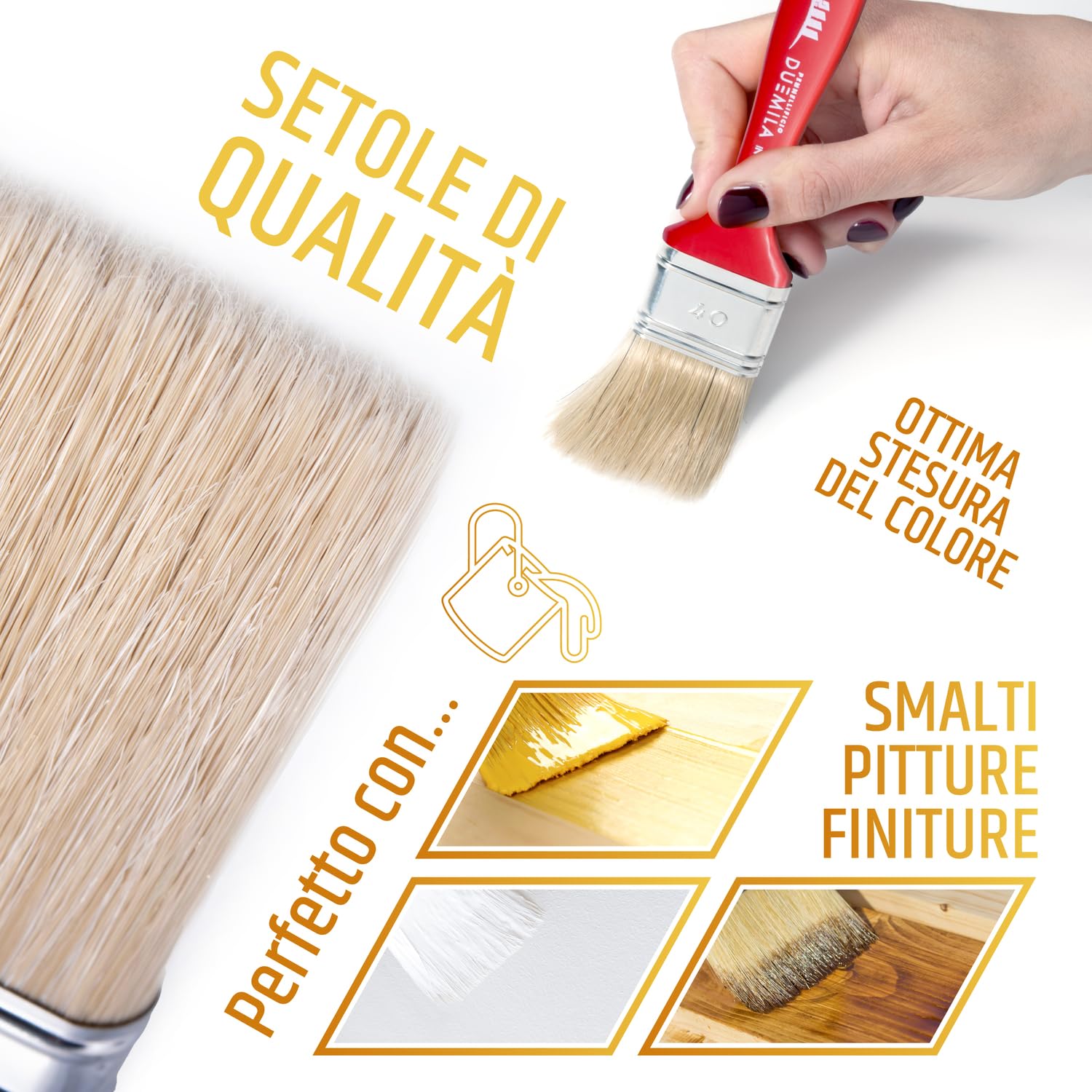 PENNELLIFICIO 2000 | Set mit 5 Pinseln für Malerei, DIY, Pinsel, Deckenleuchte, Ovalinpinsel, Lackier-Set, für allgemeine Anwendungen und kleine Arbeiten – Made in Italy
