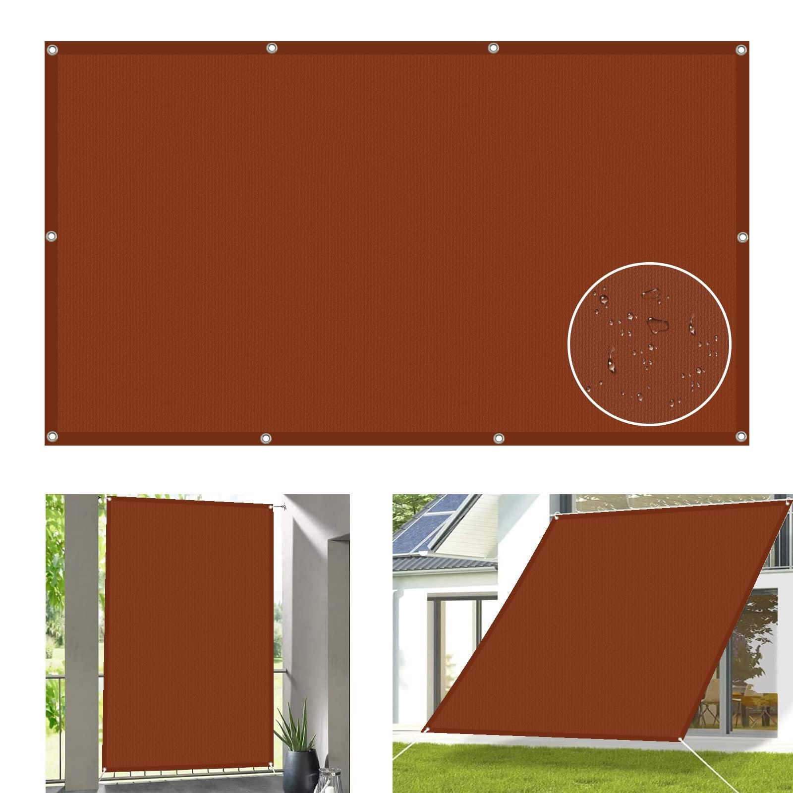 WQPMNYG Waterproof shade sail Sun Protection Awning Canopy 2.5 x 2.5m Rectangle Water Repellent Sail Canopy for Garden Gazebo Pergola Patio Rust Red