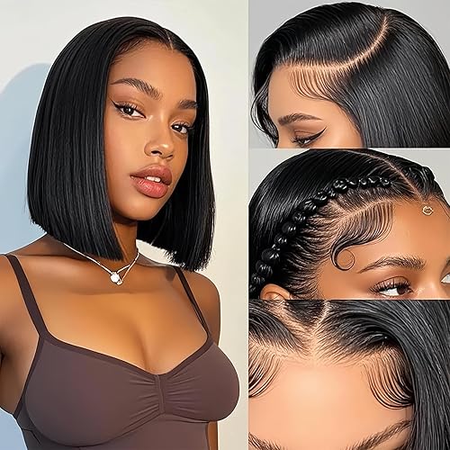 Miniatura 8 de Hoacon Peluca Bob de pelo humano 13x4 con encaje frontal para mujeres negras, peluca HD con encaje frontal de pelo humano, sin pegamento,
