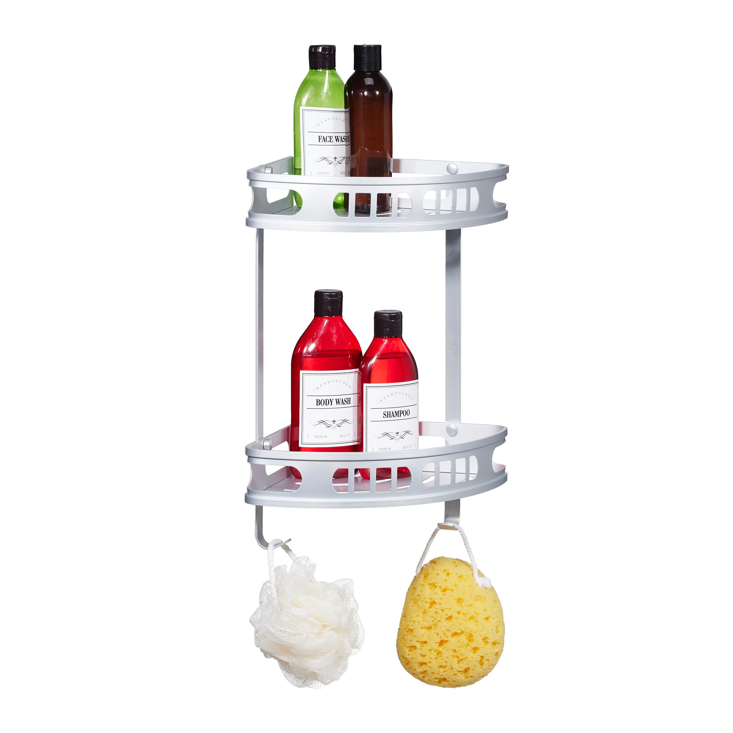 Étagère de douche antirouille en aluminium avec 2 crochets de suspension
