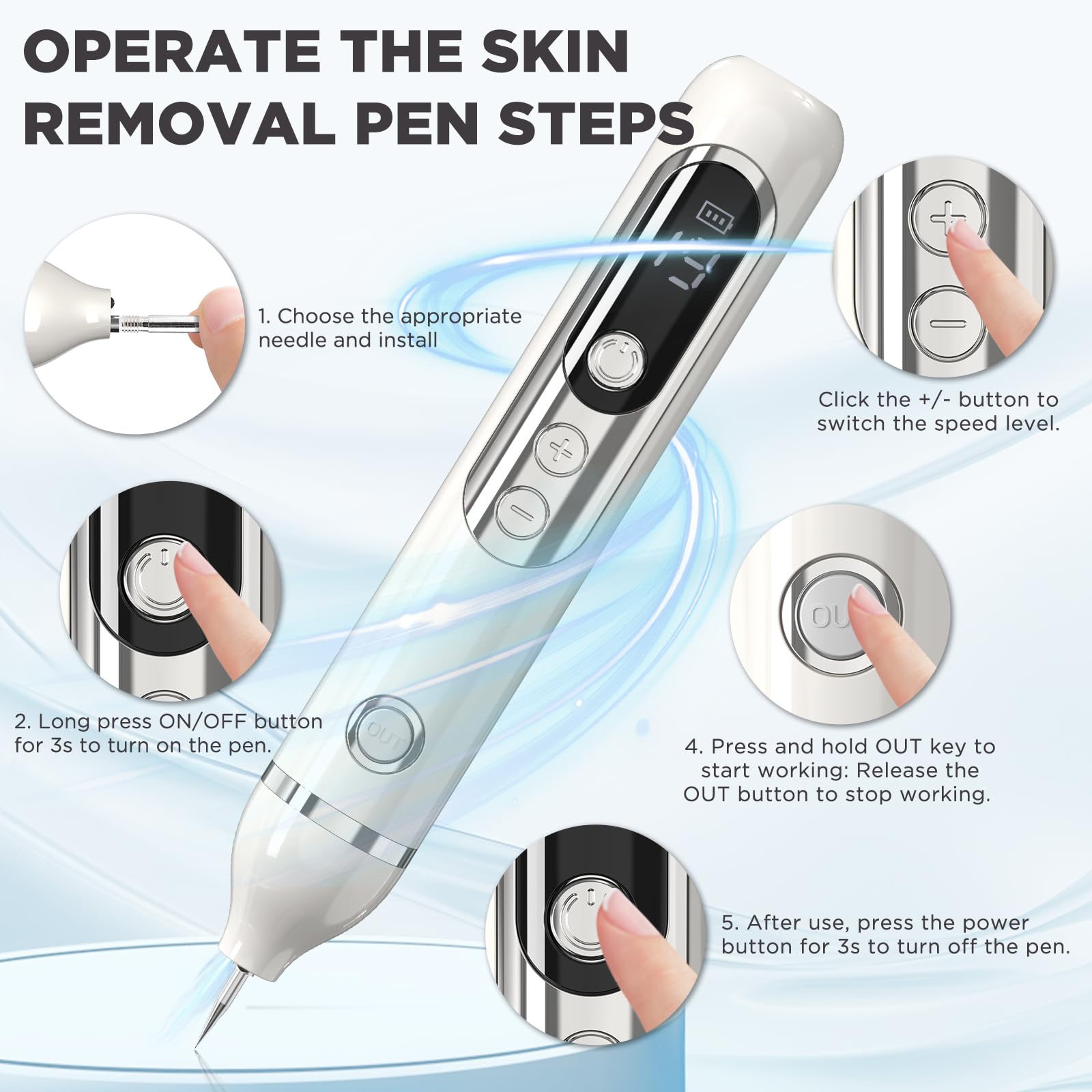 Eliminar Verrugas, Lápiz Para Eliminar Verrugas Cutáneas Lápiz Para Eliminar Lunares con Plasma 19 Niveles De Intensidad y Luz LCD Aguja Reemplazable para Rostro Cuerpo Verrugas Pecas Nevos