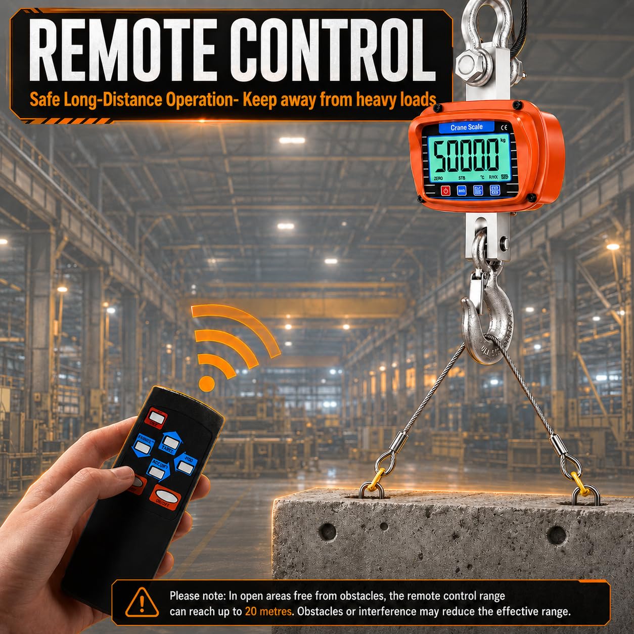Báscula de grúa de 5000 kg, Báscula de Grúa Electrónica 5T,Colgante Industrial con sensor preciso, pantalla LCD grande y control remoto, temperatura y humedad para Agricultura e industria