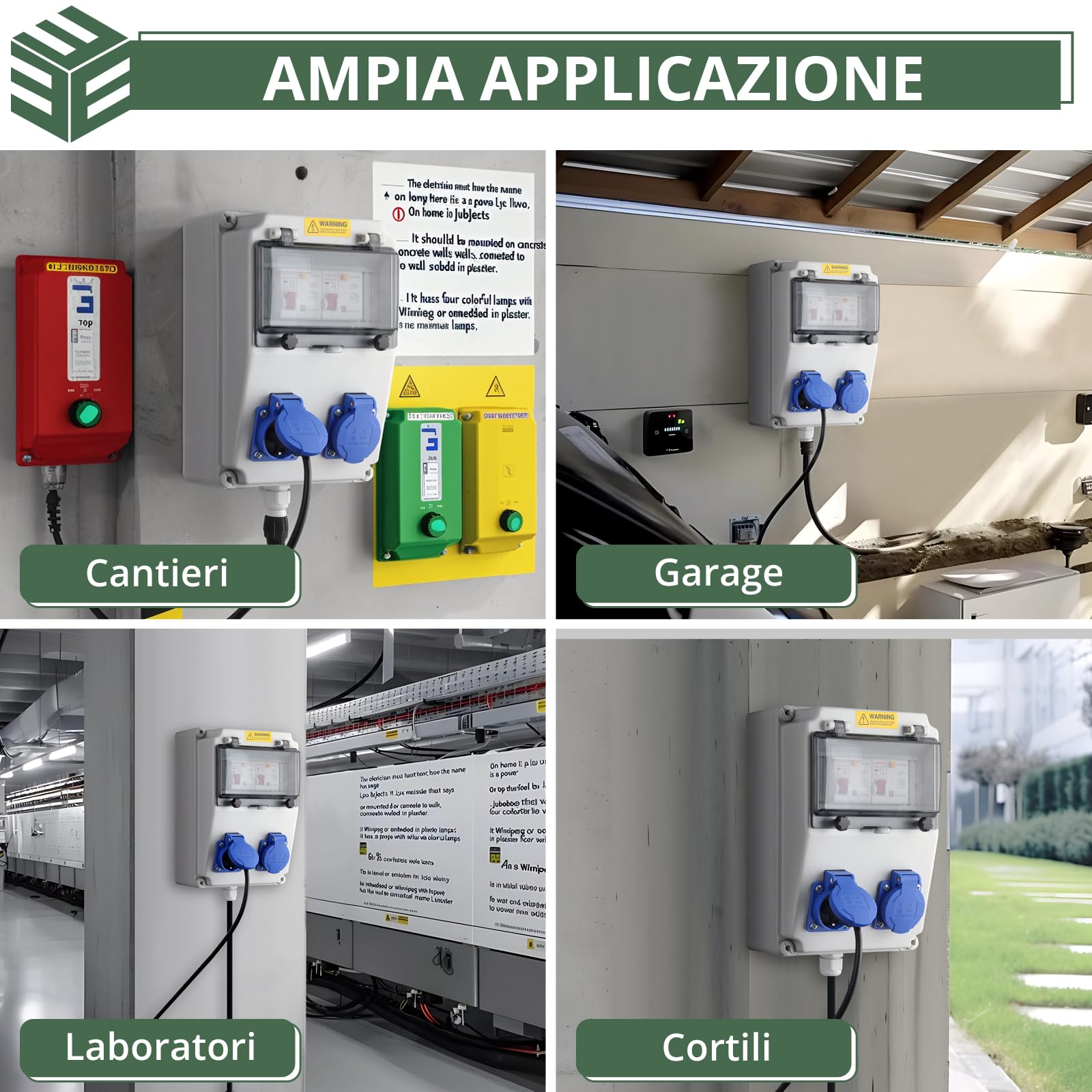 EYPINS Distributore di Corrente da Cantiere,2x 230V,Quadro Elettrico Esterno da Parete,Protezione LS e FI,Impermeabile,per Giardini, Garage, Officina