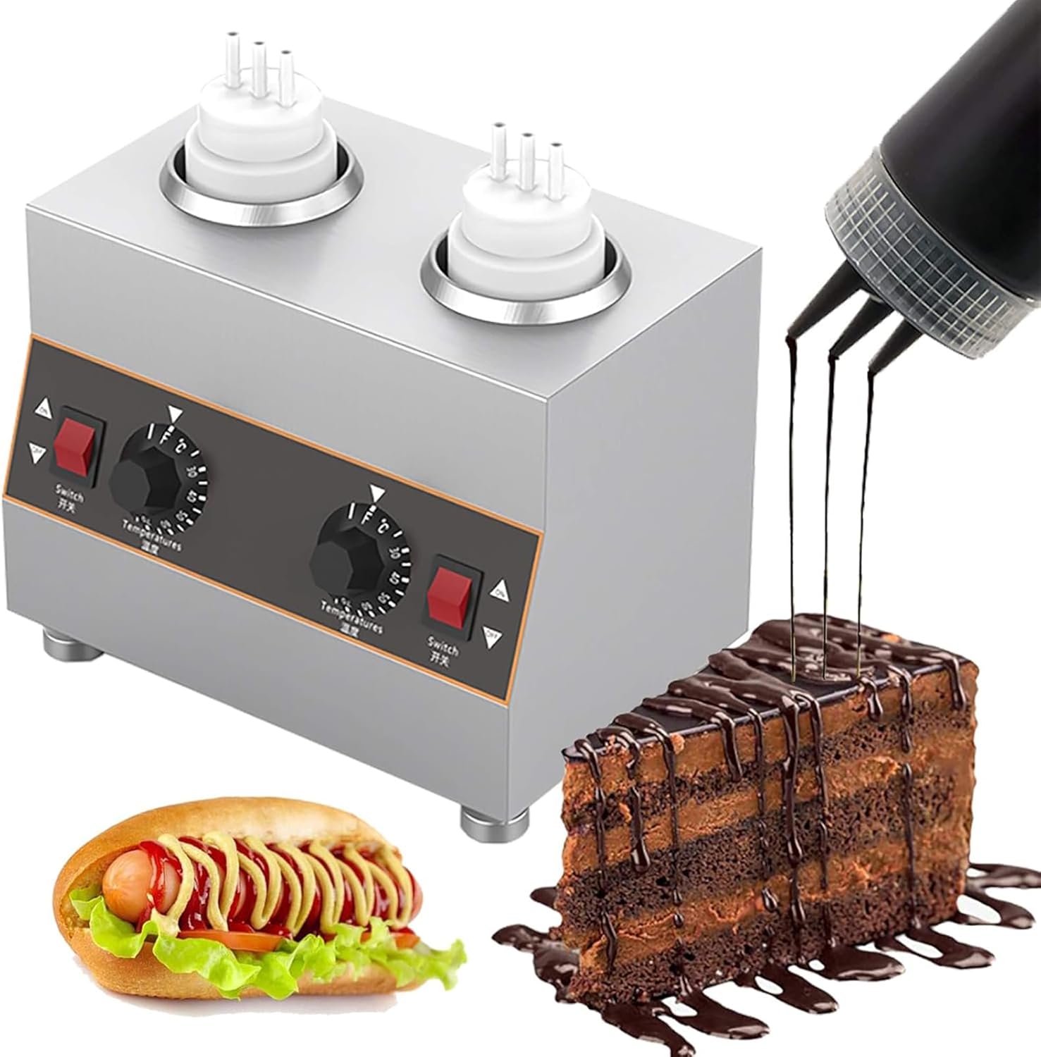 Electric Sauce Bottle Warmer Machine, Sauce Heater, 30-85℃ Adjustable, with Sauce Bottle(650ml), for Heat Chocolate Caramel Warmer Jam Preservation,B