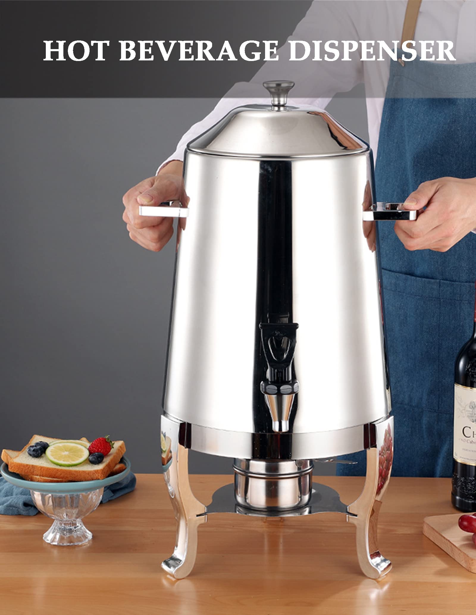 Chafer Urna in acciaio inox, 13 l, dispenser per bevande calde con mini bruciatore per buffet e ristoranti, finitura cromata, contenitore per bevande calde, 3,5 galloni