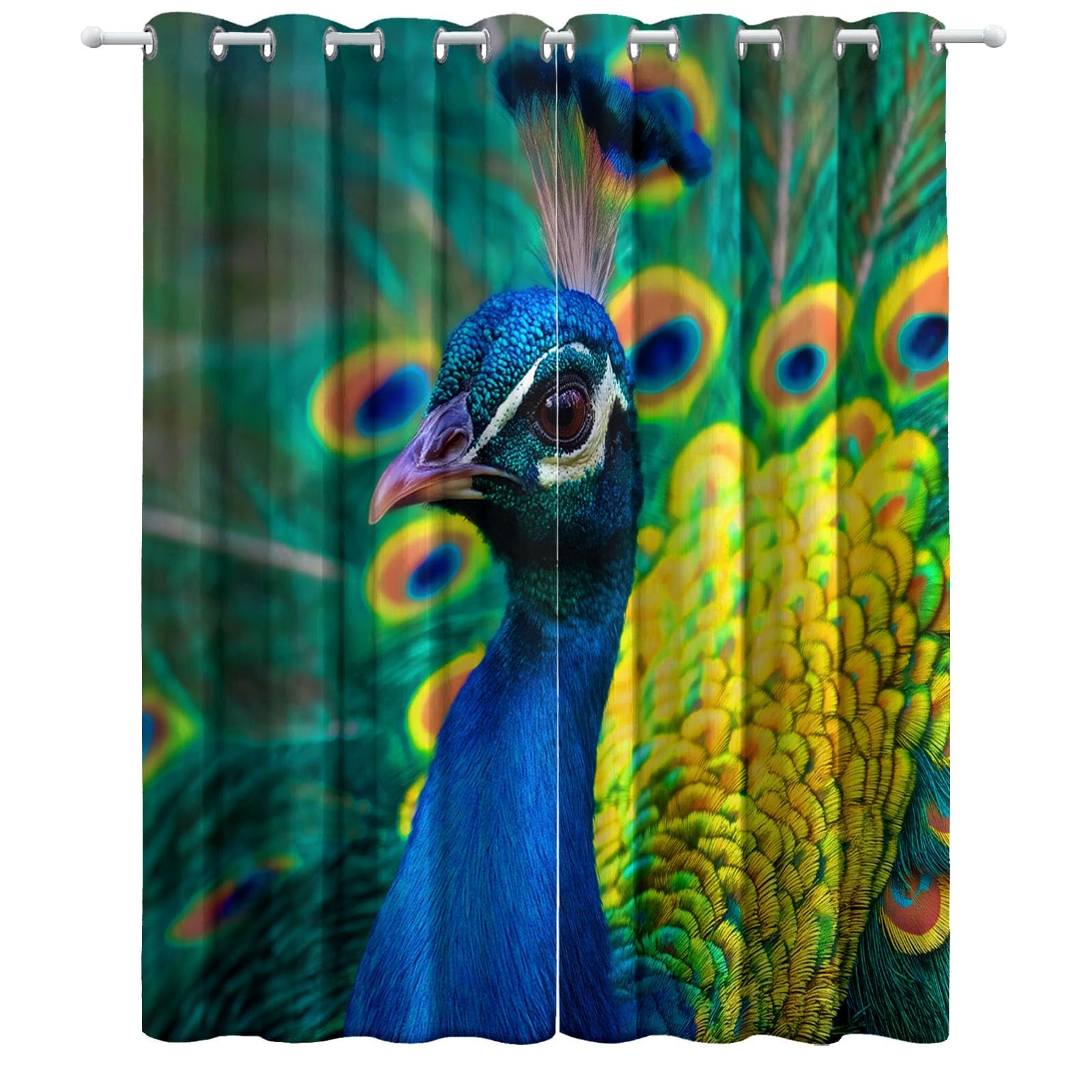 117 x 229 cm, zestaw 2 zasłon zaciemniających, ochrona przed zimnem, zwierzęta paw rozłożone skrzydła, nieprzezroczysta zasłona z izolacją akustyczną, dekoracja domu do salonu, sypialni, balkonu