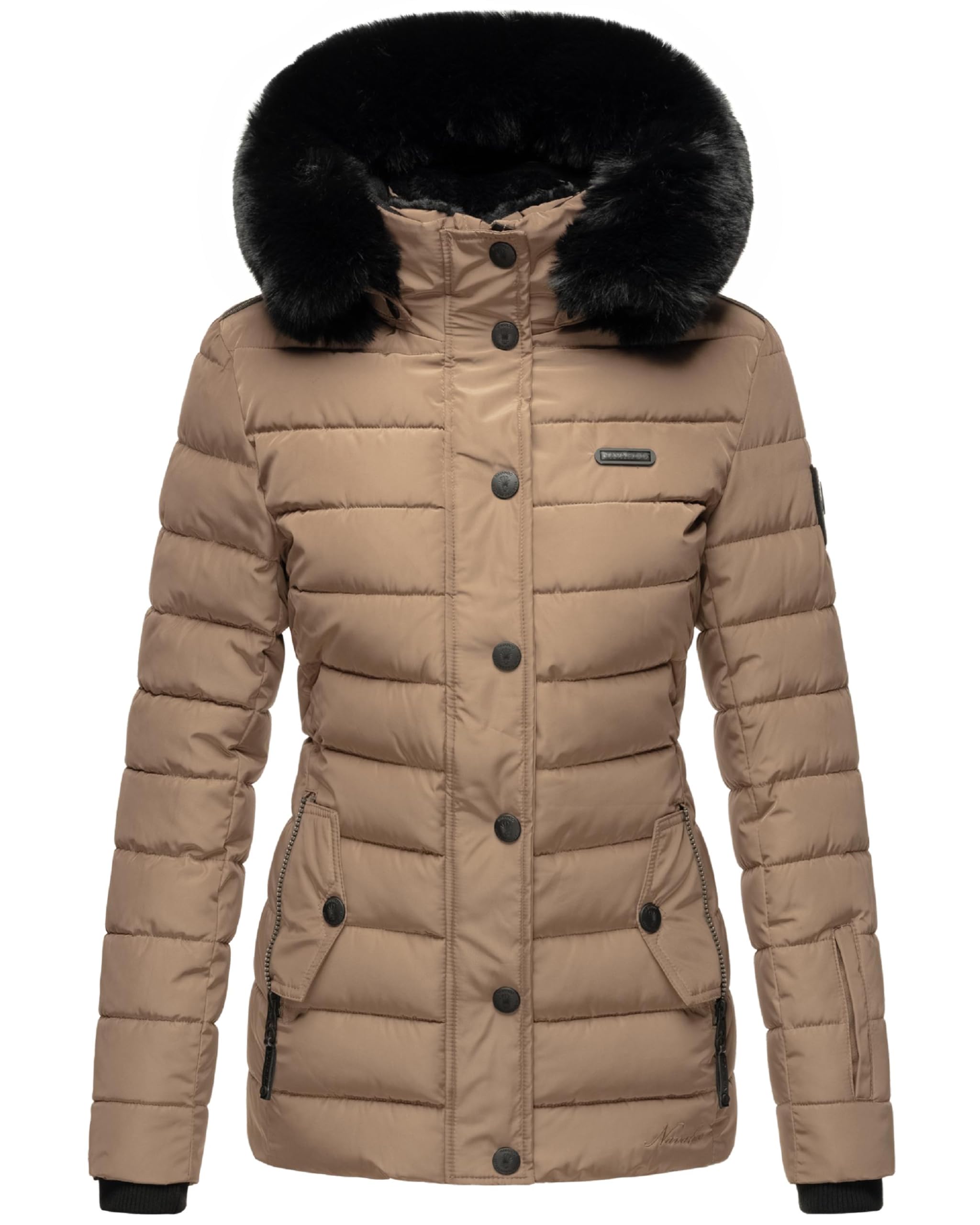 Navahoo Damen warme Winter Steppjacke mit abnehmbarer Kunstfell-Kapuze Milianaa XS-3XL