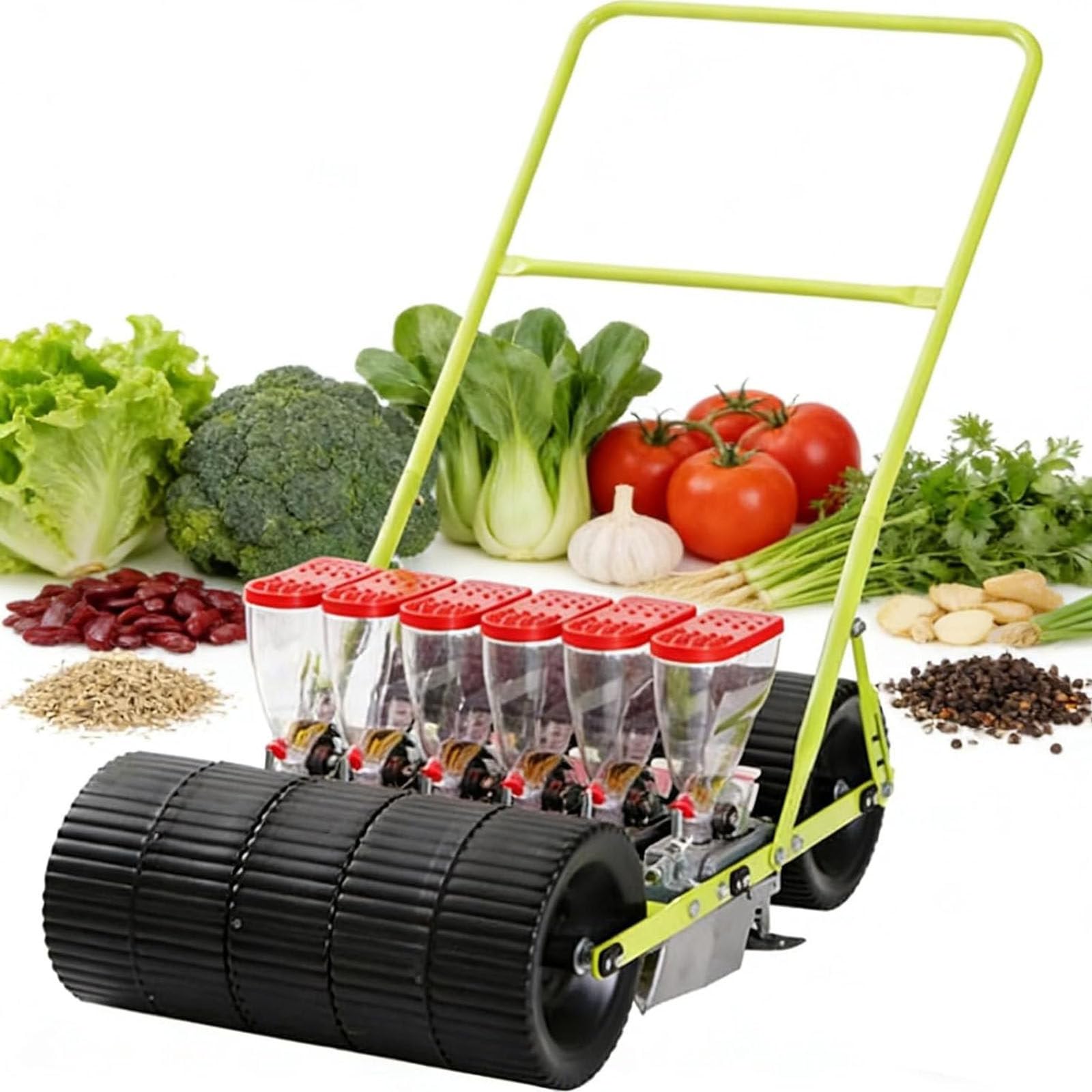 Drmoxin Hand-Pushed Vegetable Planter, Garden Corn and Soybean Seeder, Pushable Garden Seeder, Adjustable Plant And Row Spacing, for Sowing Corn, Soybeans, Peanuts, Wheat, And Beans 6row
