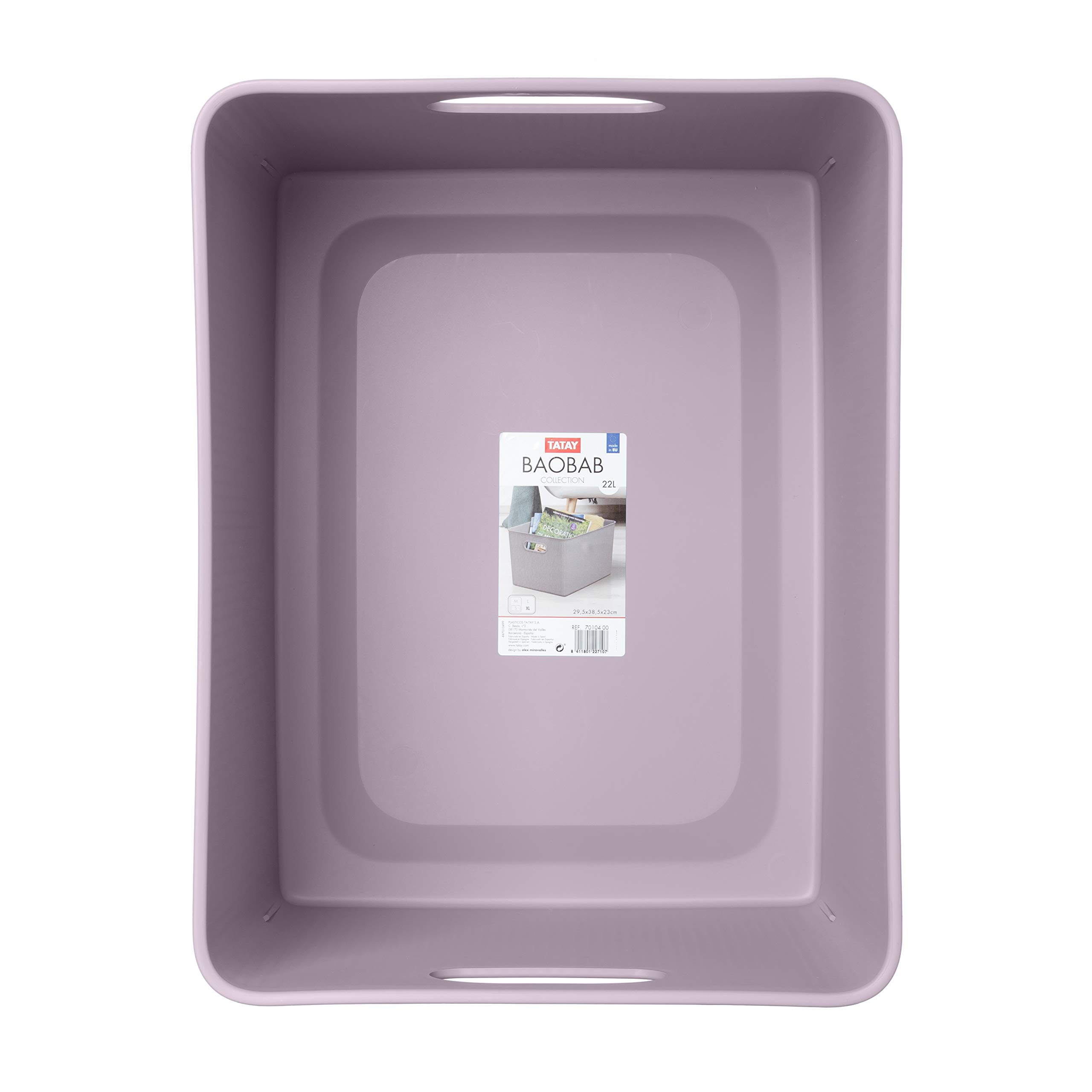 Tatay Storage Box Baobab, 22L Capacity, Polypropylene, BPA free, Lilac. Measures 29.4 x 38.5 x 23 cm