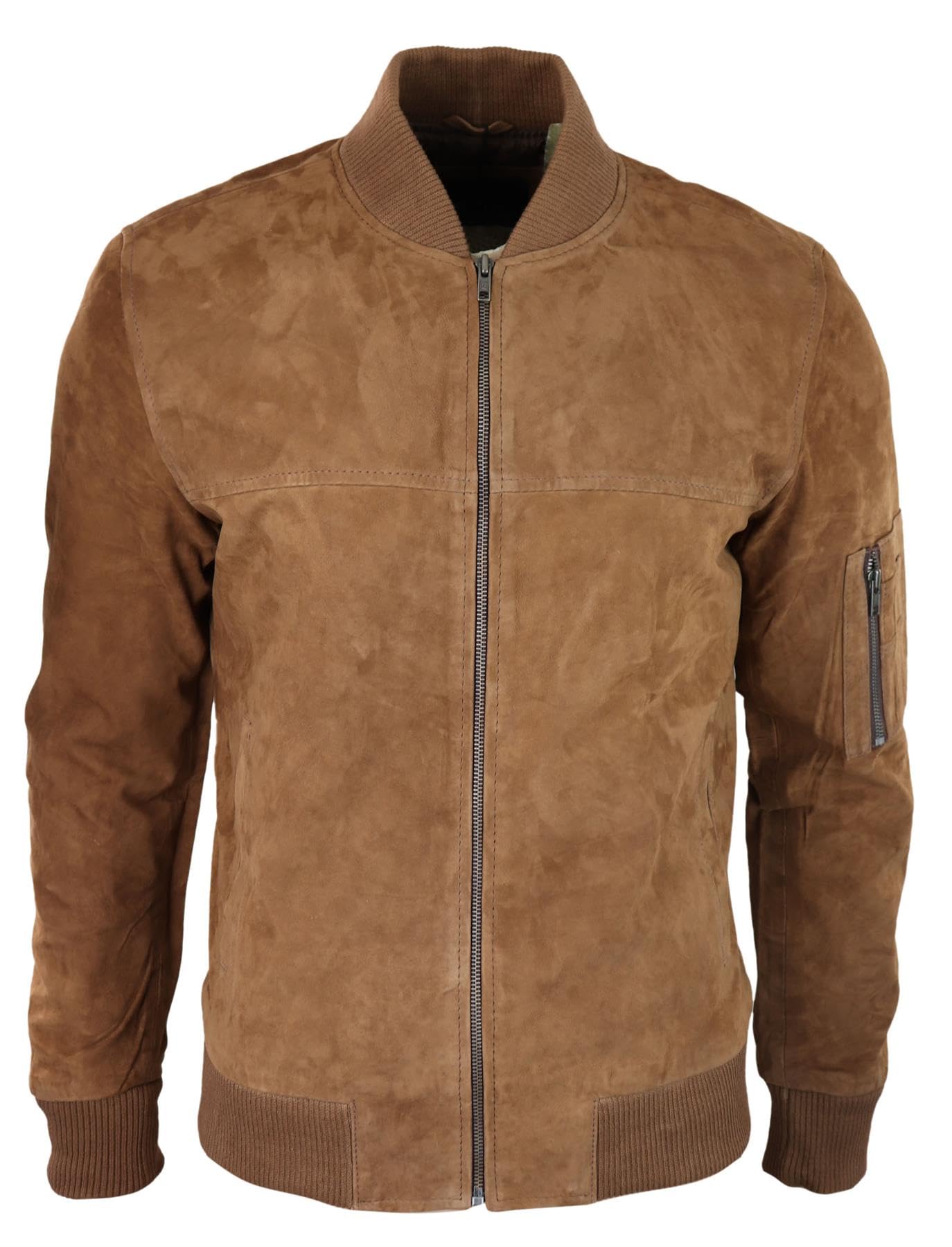 Infinity Leather Men's Brown Leather Company Genuine Suede Bomber Jacket Leather Casual Varsity Vintage Smart Casual - 5XL
