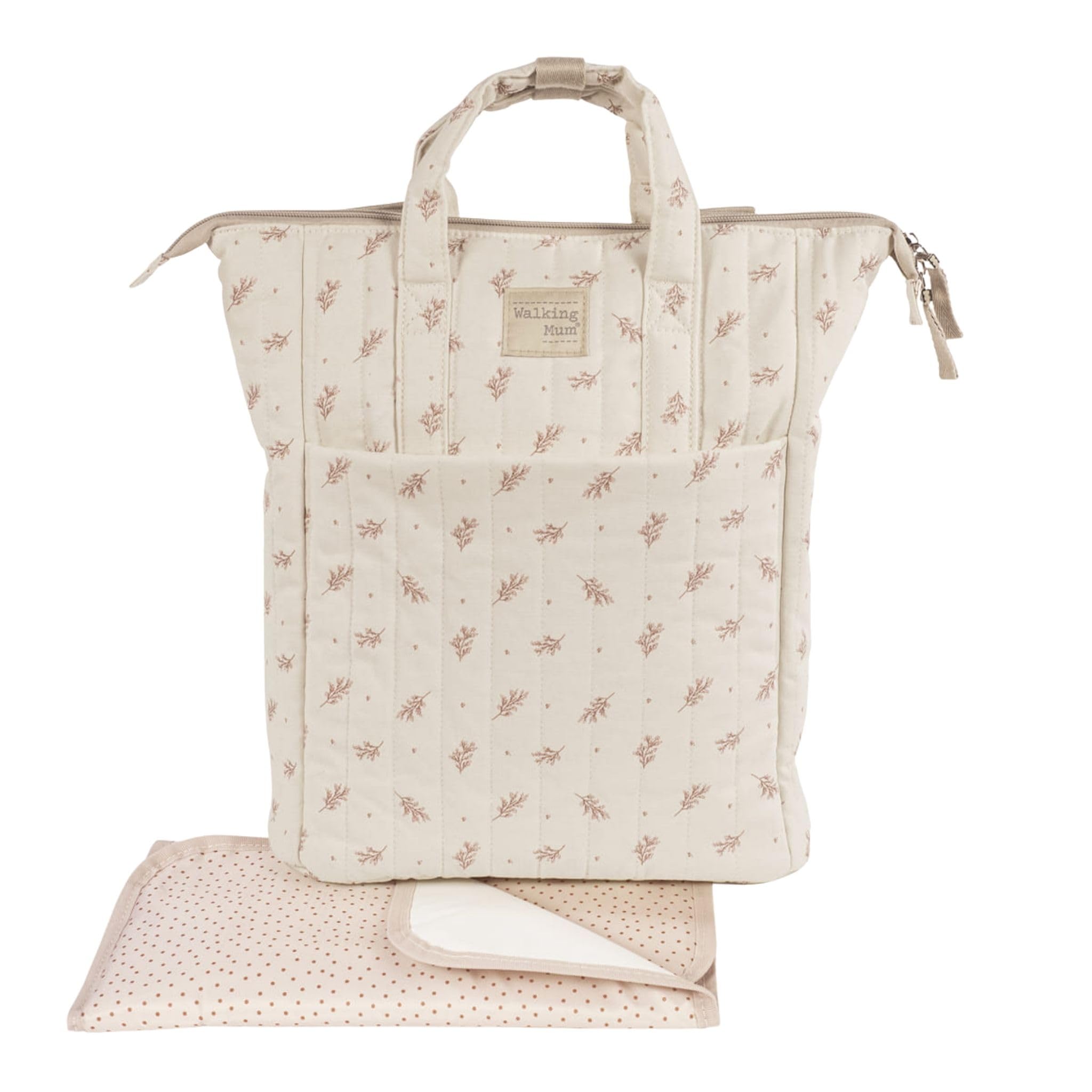 Zaino Mimosa – Walking Mum – Zaino per la mamma del bambino – Beige/Rosa o Beige/Verde – 3 scomparti