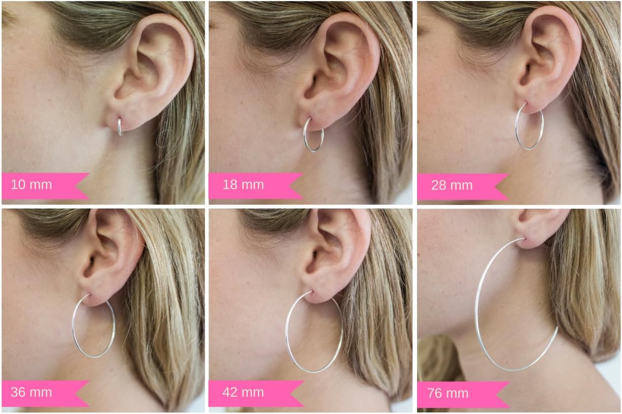 14K Yellow or White Gold Diamond Cut Square Tube Continuous Endless Hoop Earrings, 15-60mm (1.35mm Tube) - Image 5