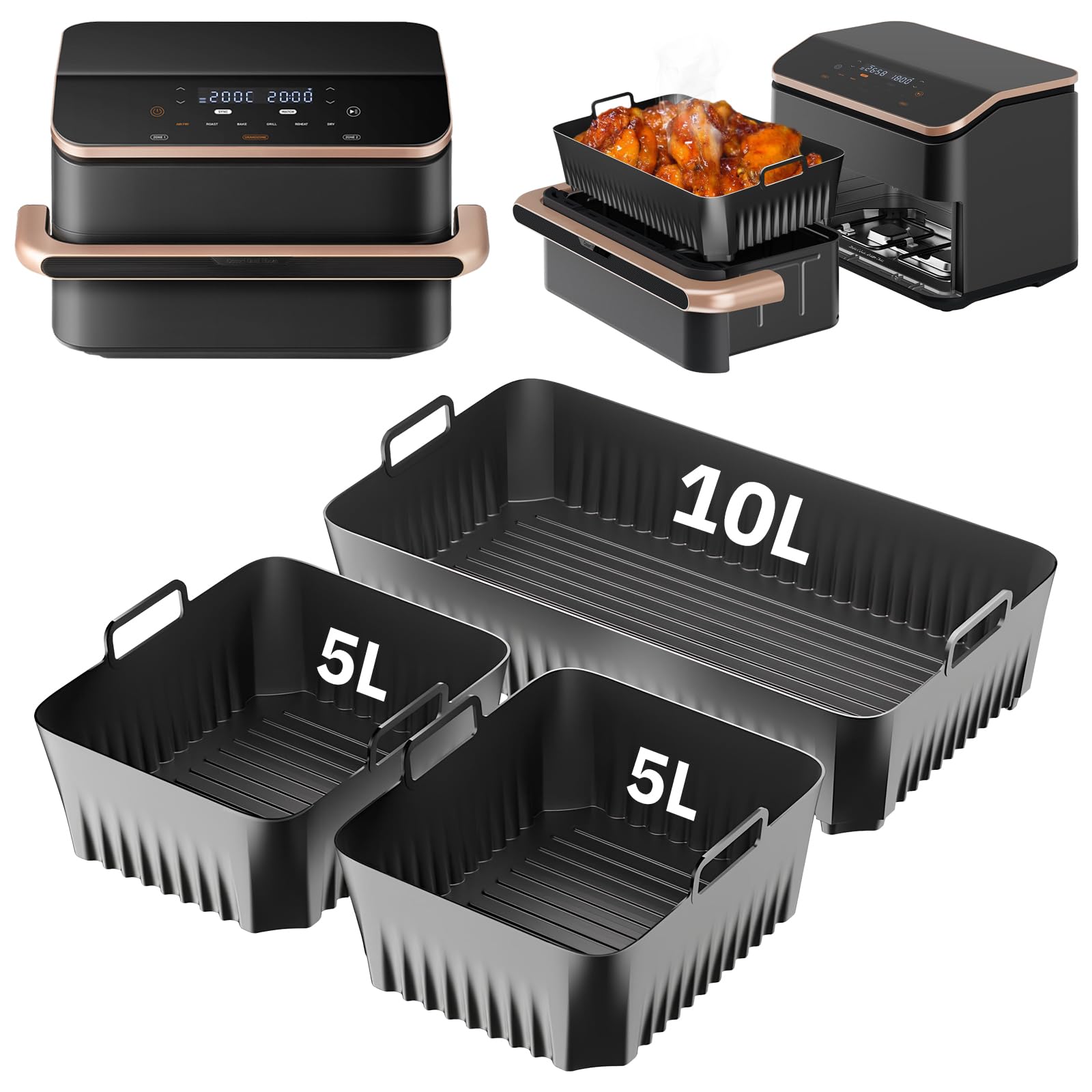 Molde Silicona Freidora de Aire para Cosori 10 Litros, 3 Piezas Moldes Air Fryer Silicona para Cosori 10 Litros, Bandeja Silicona Air Fryer Recipiente Air Fryer Accesorios para Freidoras Cosori 10L
