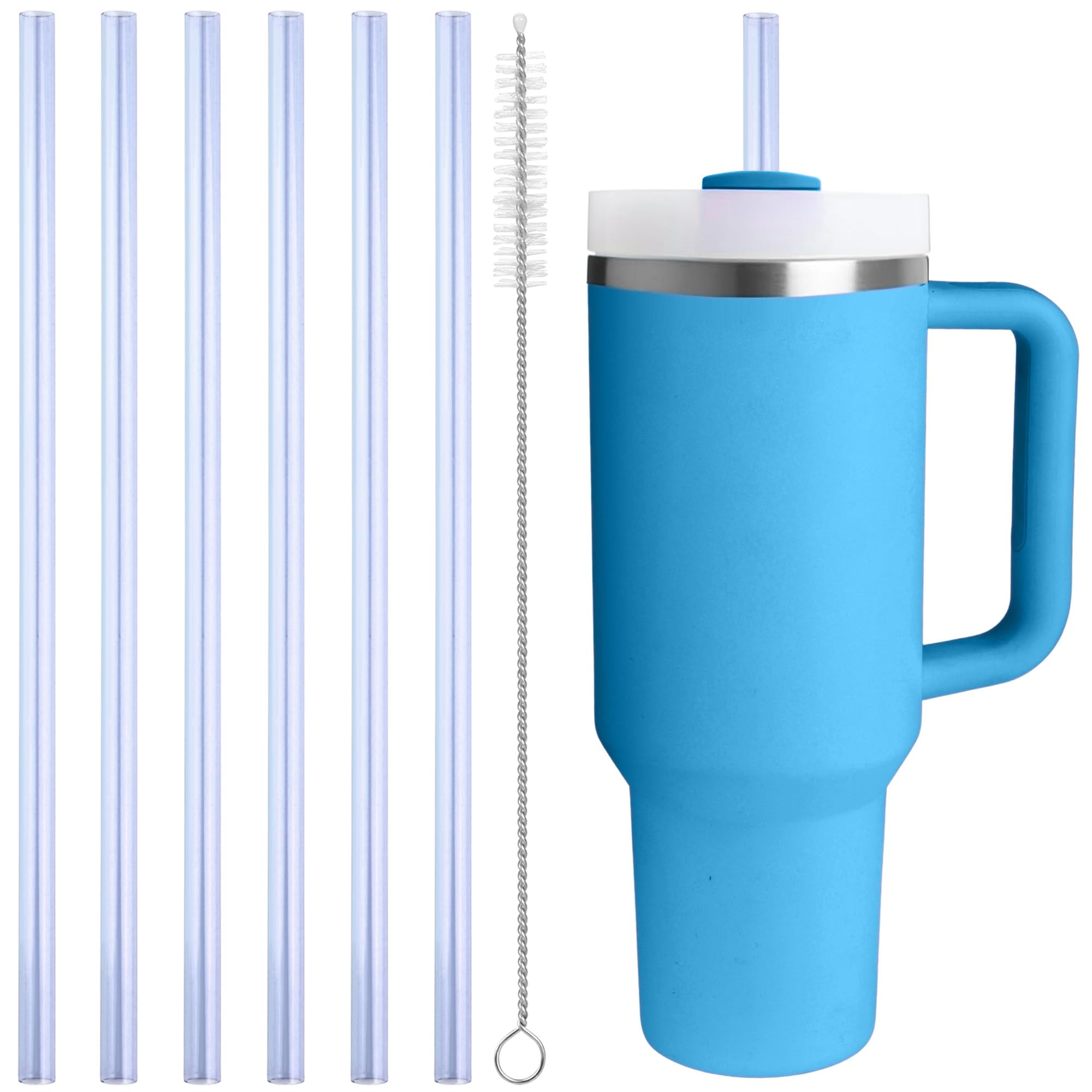 Replacement Straw Compatible with 40 oz Stanley Quencher Tumbler, 12 Inch Extra Long Reusable Plastic Straws for 40 oz Cup, Blue-6 Pack