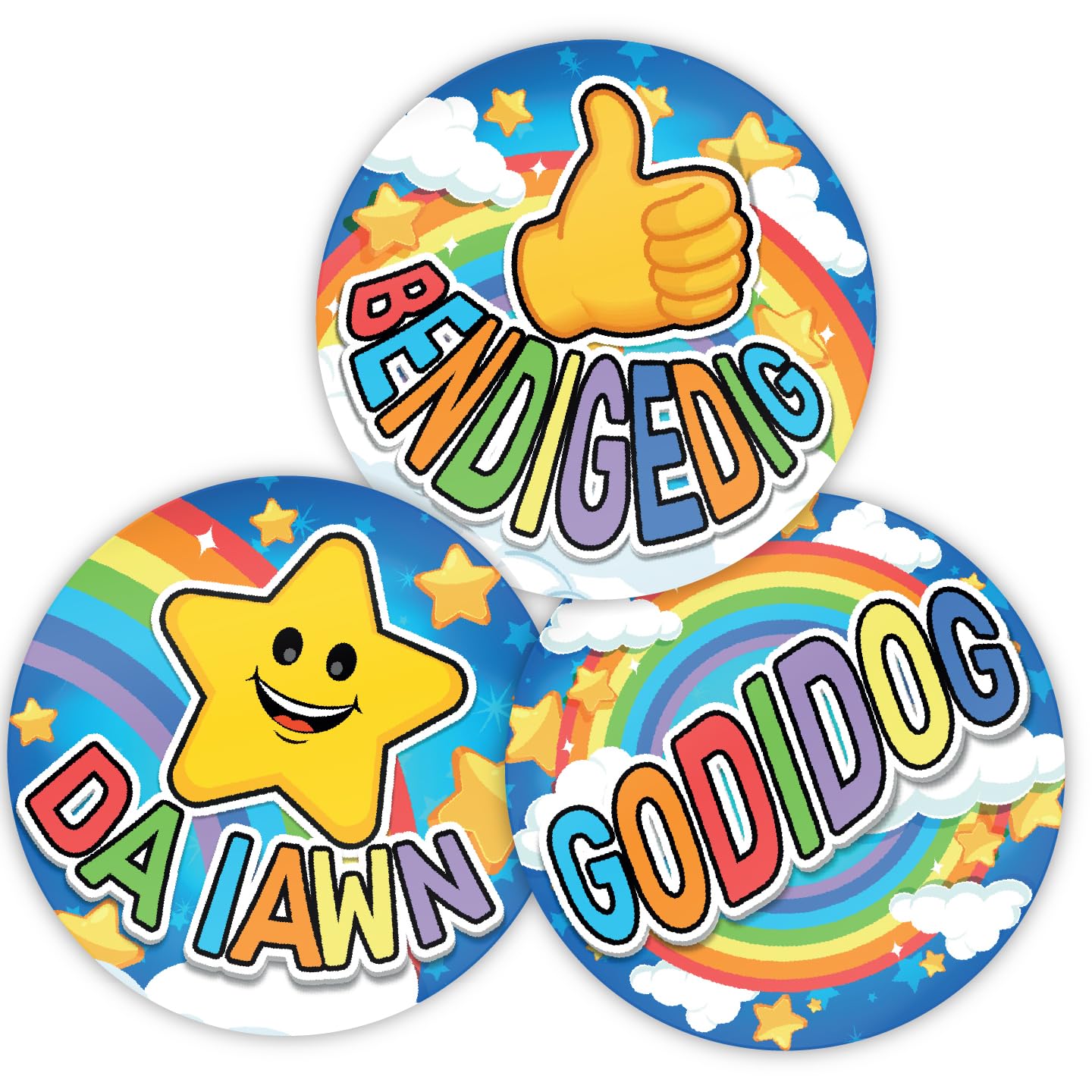 Stone Melon Welsh Reward Stickers 144 Well Done Rainbow Star Stickers 30Mm Round Awards Nursery Teachers Parents Children Kids