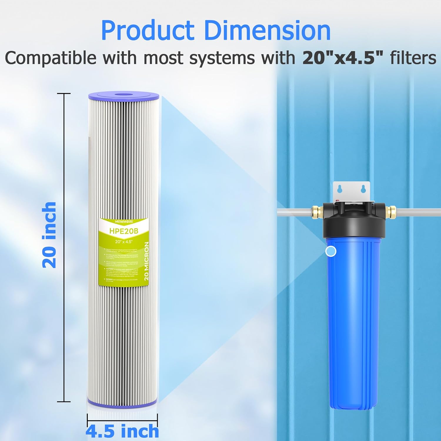 20 Micron Whole House Water Filter Cartridge, Pleated Sediment Filters for Well Water, Universal Replacement for Any 20 inch Big Housings - 20" x 4.5" Cartridges - Pack of 2 - Image 4