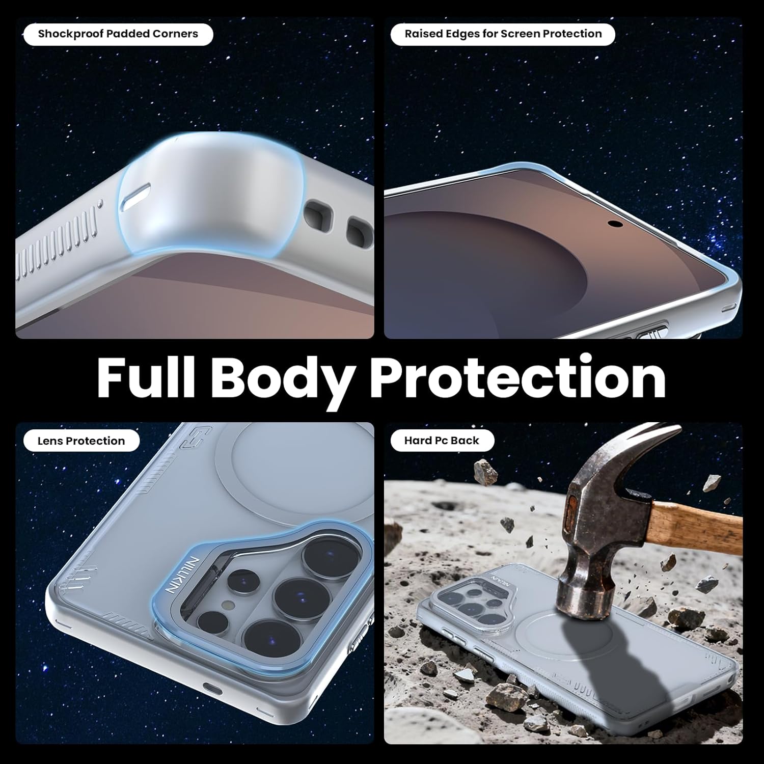 Nillkin Iceblade Samsung Galaxy S26 Ultra Case with Camera Cover, Full Camera Protection, Adjustable Stand, Compatible with MagSafe, Anti Yellowing, Anti-Scratched, Shockproof, Translucent Gray