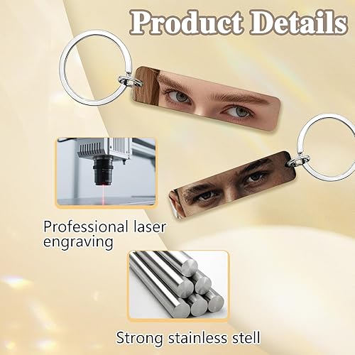 Miniatura 5 de Llaveros personalizados con foto de ojo, llaveros personalizados para ojos, texto grabado, regalo personalizado de acero inoxidable de doble cara