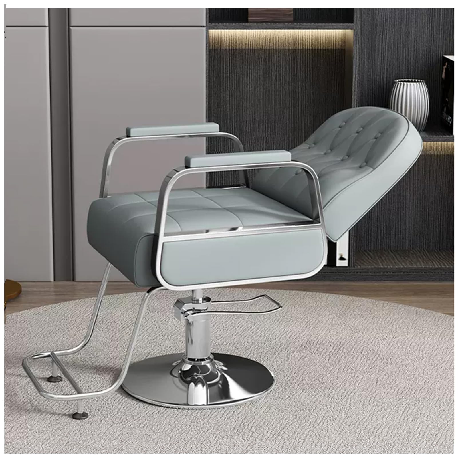 OZBMA Salon Barber Chair, Professional Classic Hydraulic Reclining Hairdressing Chair with Adjustable Height, 360° Swivel Haircut Styling Chair,Gray,A (Blue A)