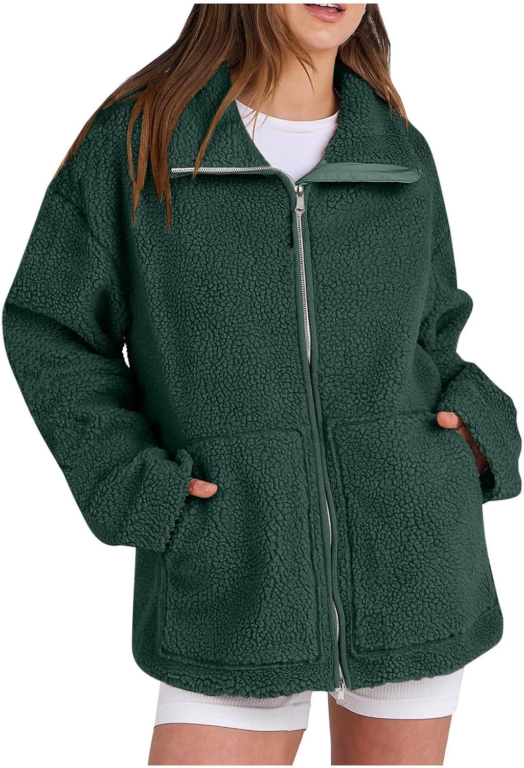 Generic Teddy Jacket for Women, Leisure Outdoor Fleece Coat, Winter Plush Teddy Fleece Jacket Oversize