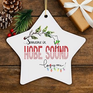 Christmas Ornament Tree 2025 Someone in Hobe Sound Florida Loves Me Holiday Hanging Decoration for Long Distance Family and Present Souvenir Keepsake Star Ornament 3.25 inches White