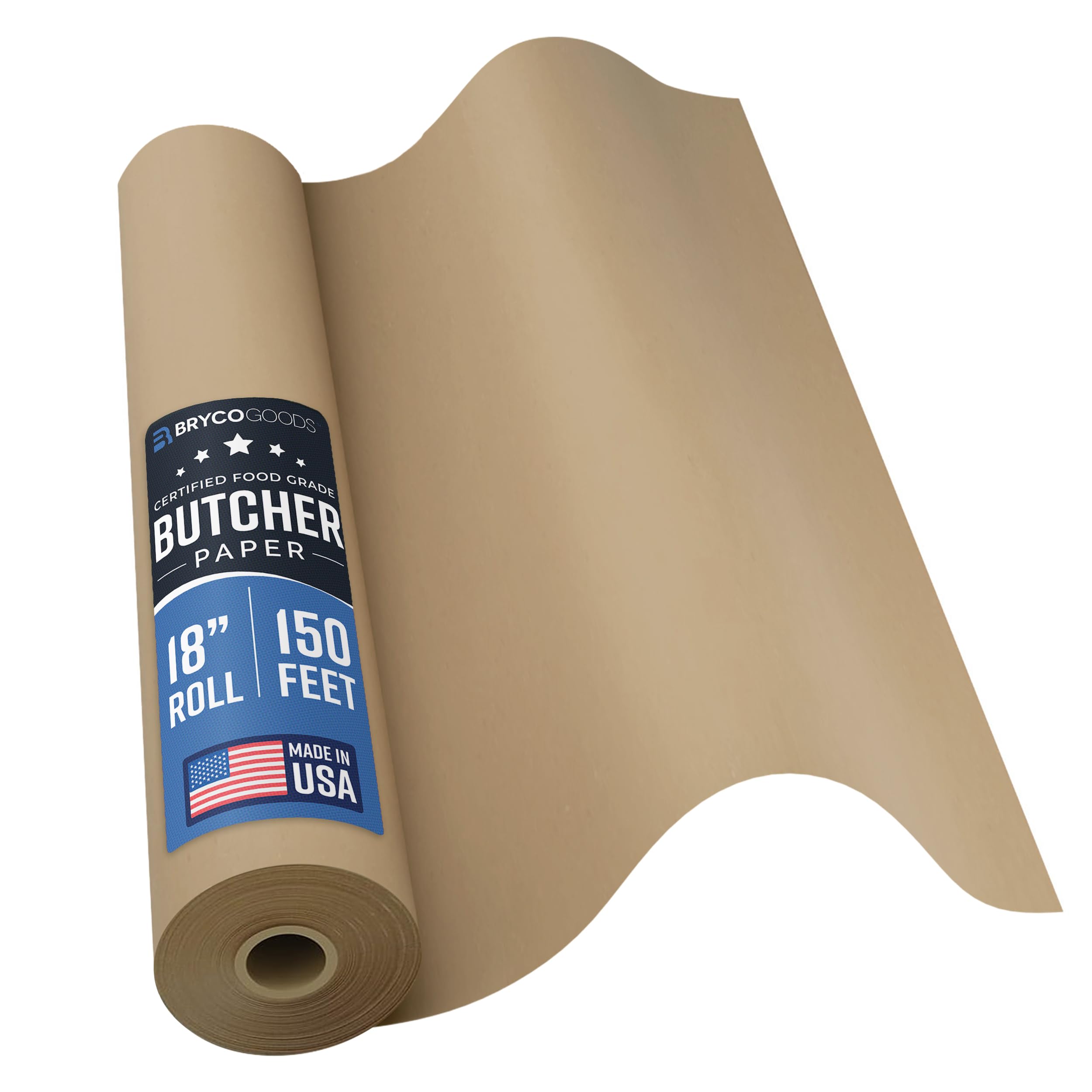 Brown Kraft Butcher Paper Roll - 18 Inch x 150 Feet - USA Made - Food-Grade Paper for Wrapping and Smoking Meat, BBQ, Grilling, Perfect Brisket Crust - Durable, Unbleached, Uncoated & Unwaxed