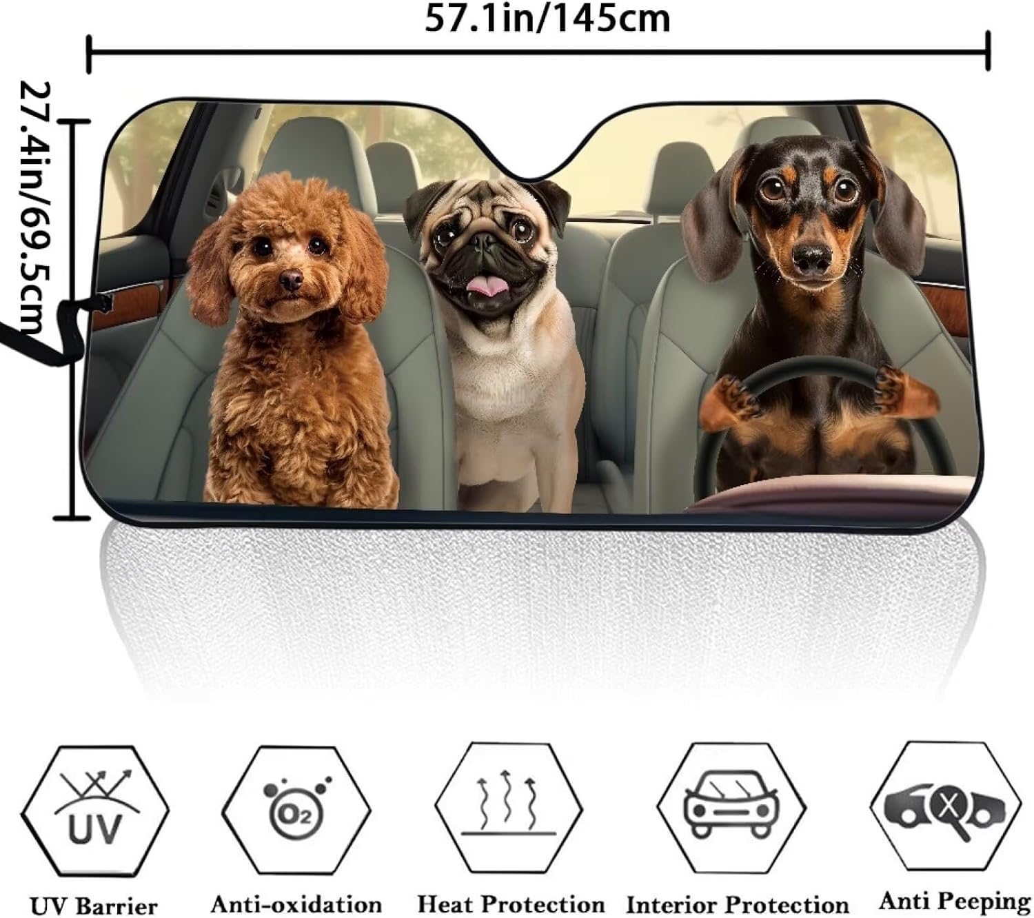 AFPANQZ Funny Dachshund Driving Car Windshield Sun Shades Accordion Style Double Bubble Sunshades UV Protection Foldable Sun Blocks Universal Fit 57.1"x27.4"